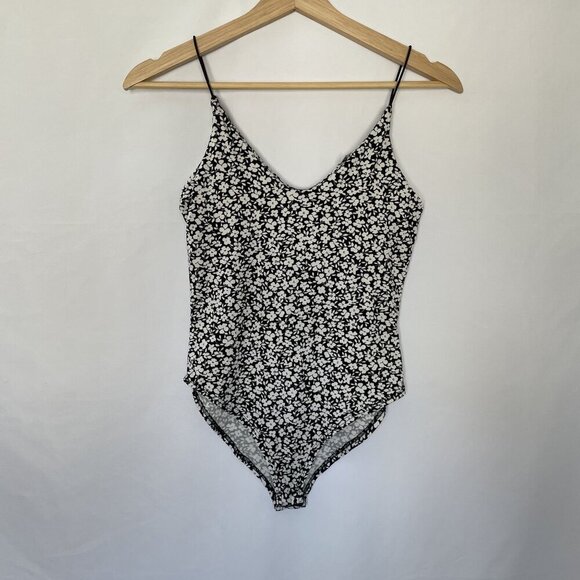 Black & White Floral Print Bodysuit With Spaghetti Straps By Gaze XS Size Polyes - Picture 1 of 8
